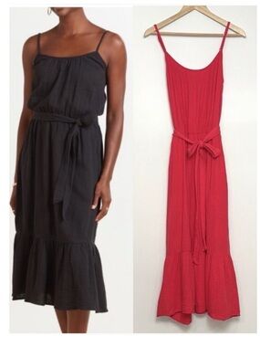 Evereve Gigi Woven Gauze Belted Sleeveless A-Line Midi Dress Boho Red XS